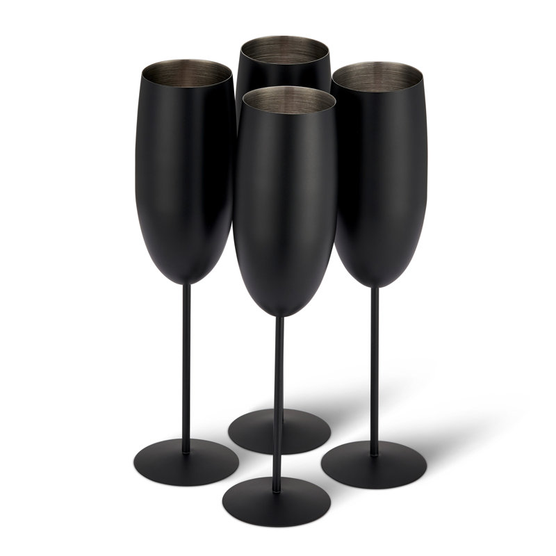 Haylia 285ml Stainless Steel Flute Set, Black