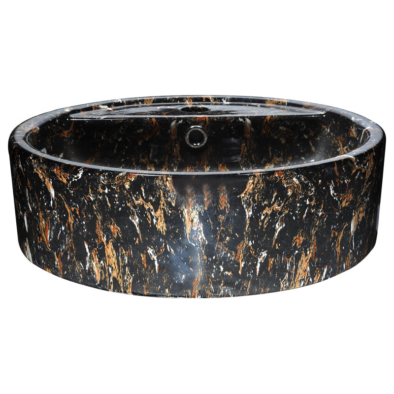 ANZZI Rhapsody 17.3 " Vitreous China Circular Bathroom Sink, Black/Orange