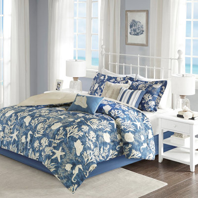 Édredon bleu 7 pièces en coton