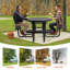 Table de pique-nique robuste en acier enduit, table d'extérieur en métal de qualité commerciale avec trou pour parasol-2025052521