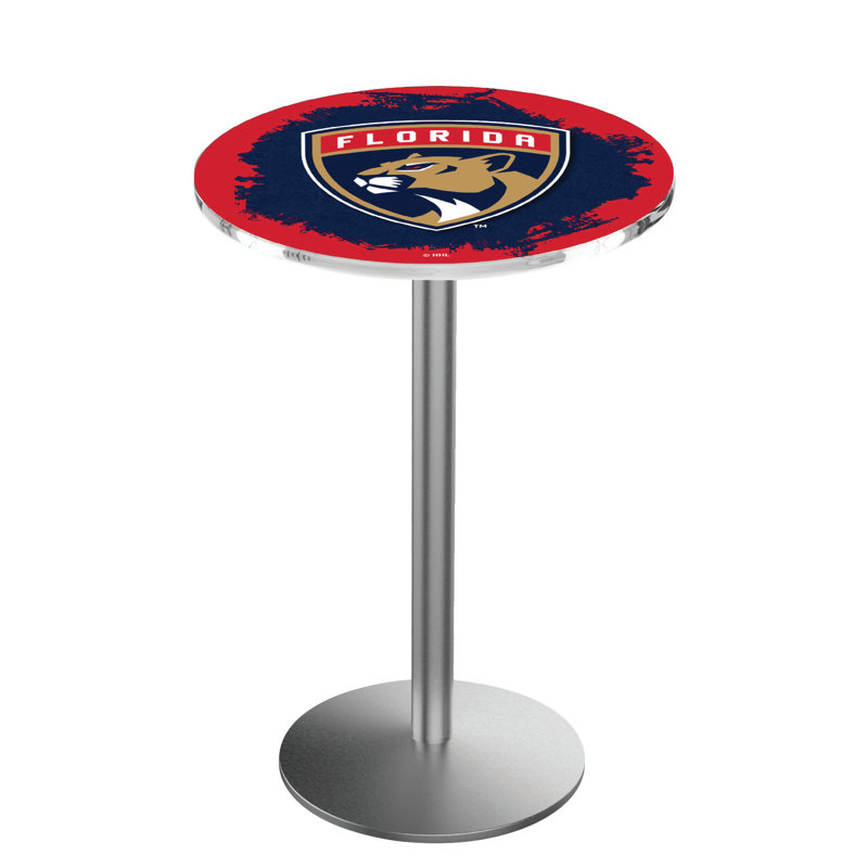 NHL Round Metal Base Dining Table, Stainless Steel, Florida Panthers