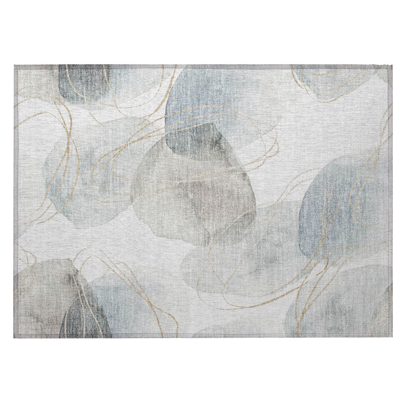 Tapis extérieur lavable antidérapant 2 pi x 3 pi bleu ivoire et gris