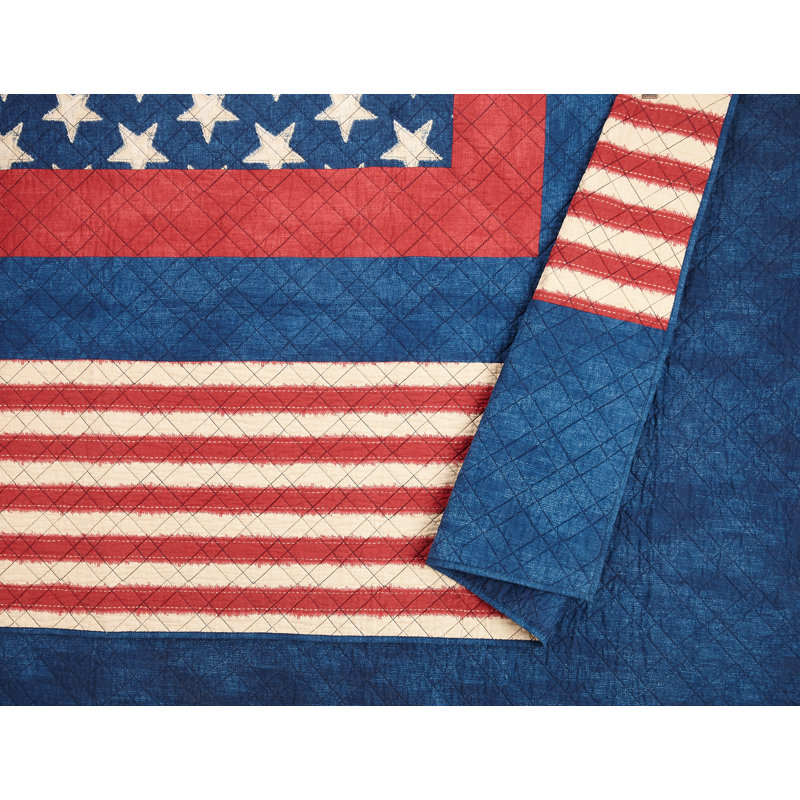 Americana Patchwork Blue and Red Cotton Full Quilt Set