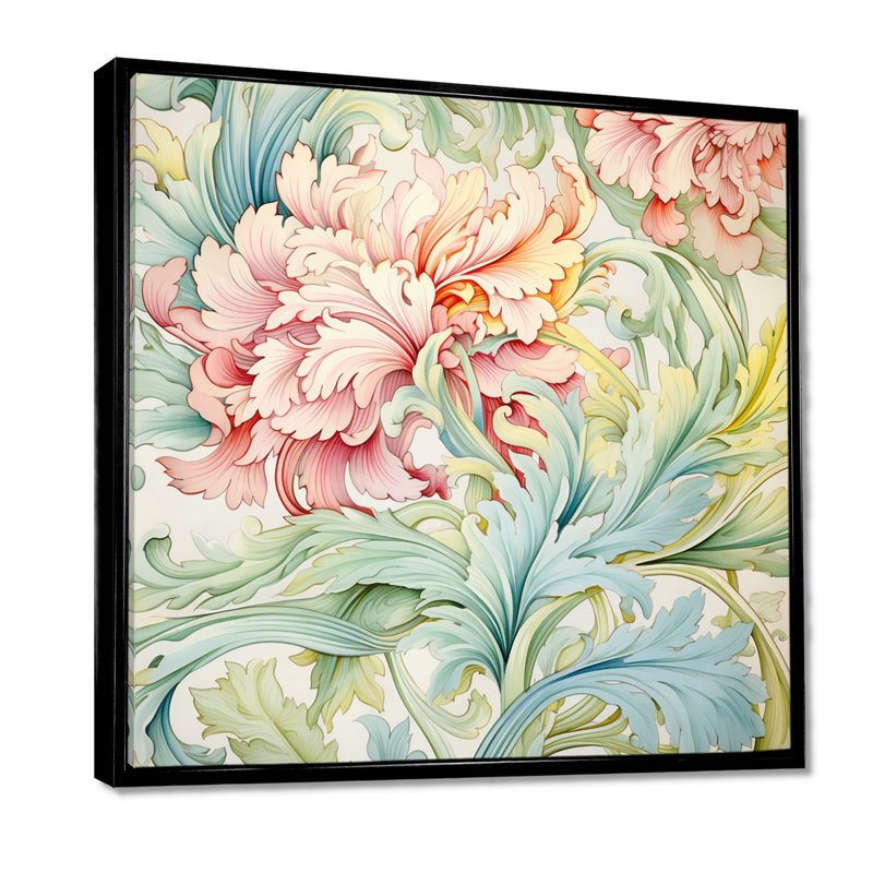 Dahlia pastel botanique en rose pastel et vert - fleurs, art mural, H 30 po x l 30 po x P 1 po