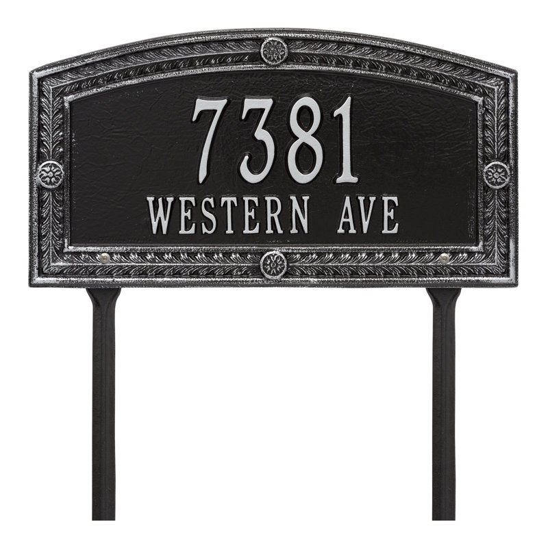 Plaque d'adresse personnalisée sur 2 lignes Hamilton, Noir / argent, Oui