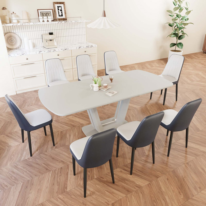 Ensemble de table de salle à manger extensible 62,99 à 78,74 po pour 2 à 8 personnes, Blanc/Noir