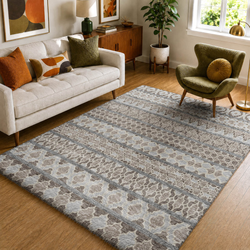Tapis bohème shggy de rêve lavable à la machine de qualité supérieure, Taupe, 10' x 14'