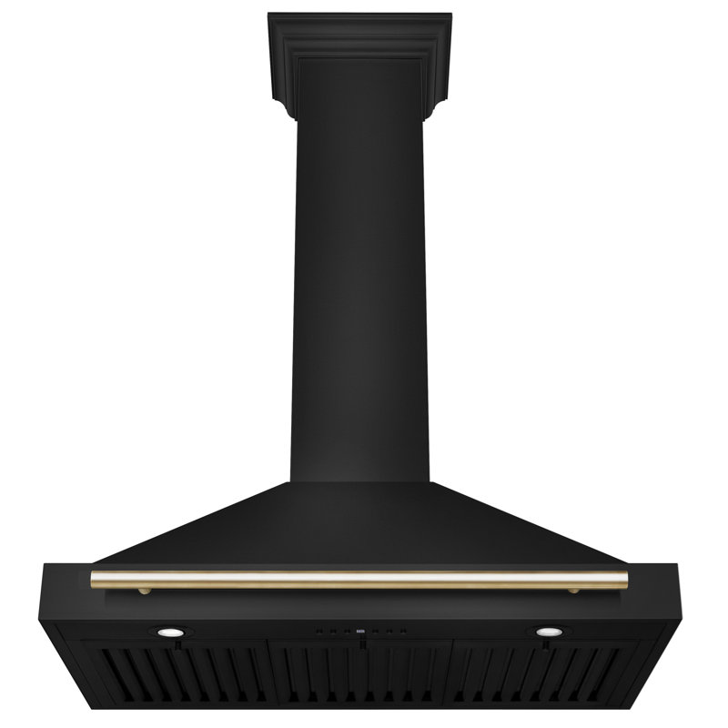 36'' Black Stainless Steel Wall Mount Range Hood with Gold Handle