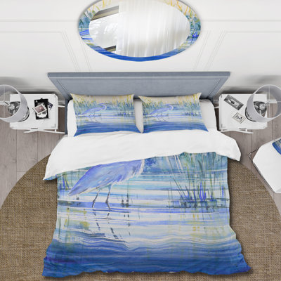 Blue Heron On The Lake Shore At Sunset - Ensemble de housse de couette traditionnel - Microfibre de polyester