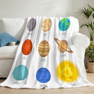 Jeté en molleton blanc ultra doux en flanelle, système solaire à imprimé recto