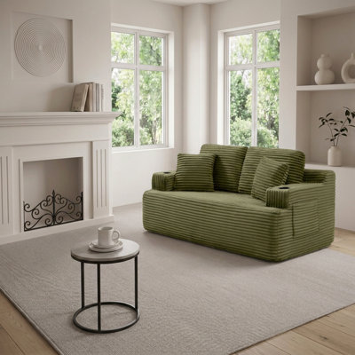 66.5" Modern Boneless Sofa with Cup Holders, Side Pockets & 2 Pillows, No Assembly