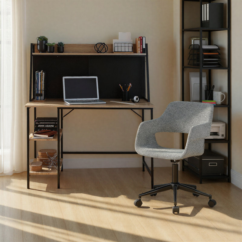 Bureau avec tablettes Avenell, Naturel/noir