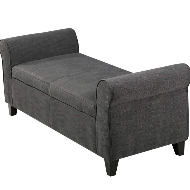 Élégant siège rembourré avec accoudoirs roulés et capacité de rangement généreuse à l'intérieur du banc contemporain, Gris