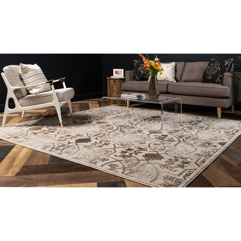 Tapis oriental beige foncé Derby, Carré 8 pi