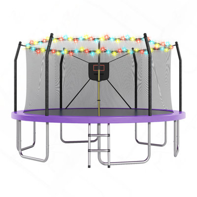 Trampoline récréatif extérieur de 16 pi avec lumières DEL, panier de basketball et filet de sécurité