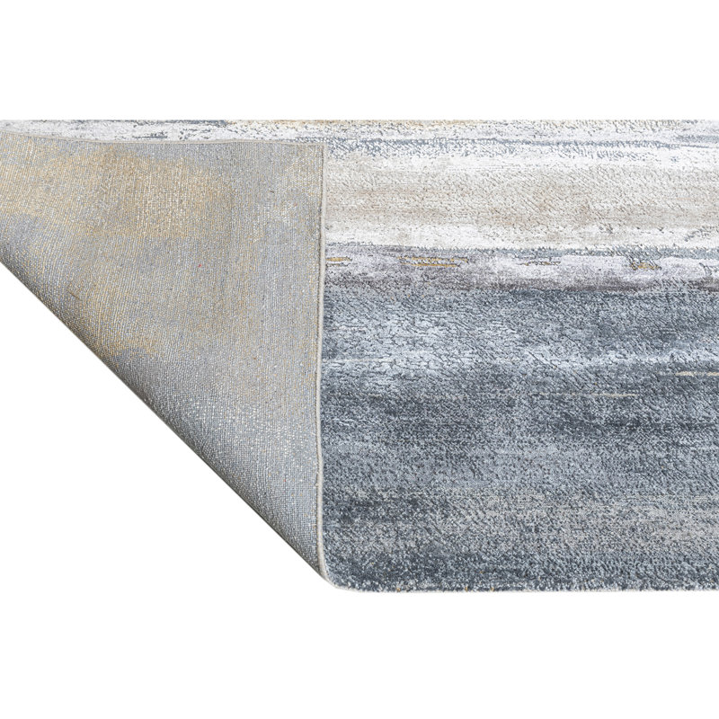 Hand Knotted Area Rug in Silver/Ivory/Beige/Gray, Rectangle 5' x 8'