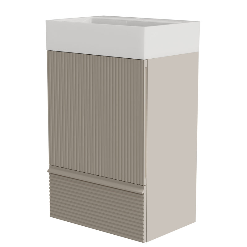 Striped Bathroom Vanity with Ceramic Sink, Gray