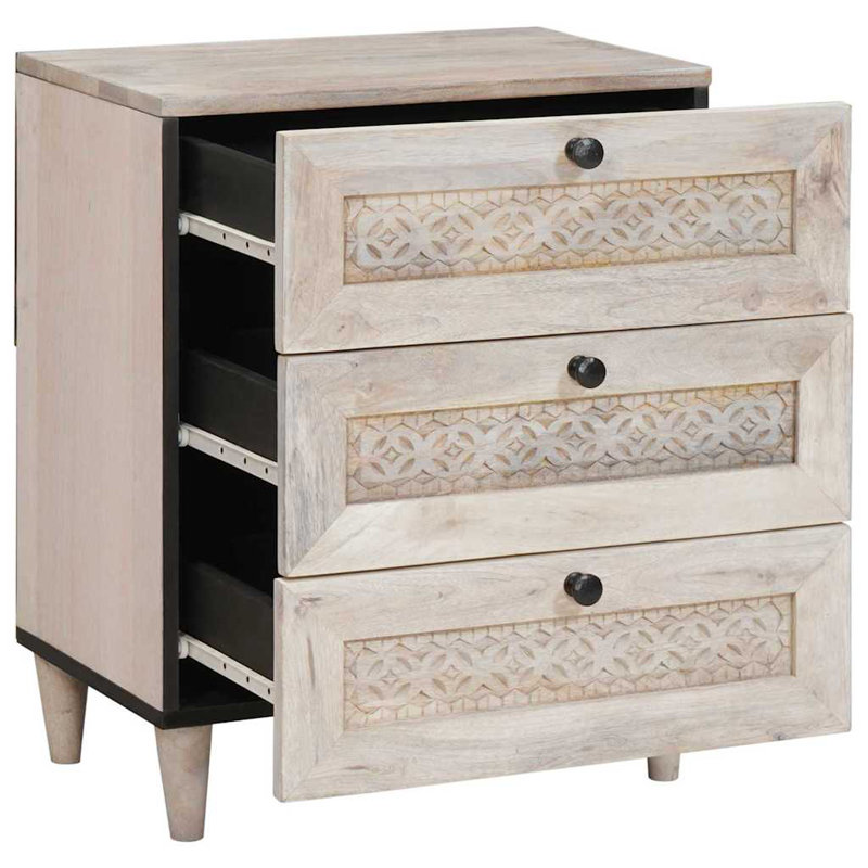 50cm W Solid Wood Bedside Table, Beige
