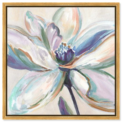 «Bloomed in Silence II - Ira Colmeva», reproduction sur toile abstraite encadrée par Art Remedy, cadre doré, 54 x 54