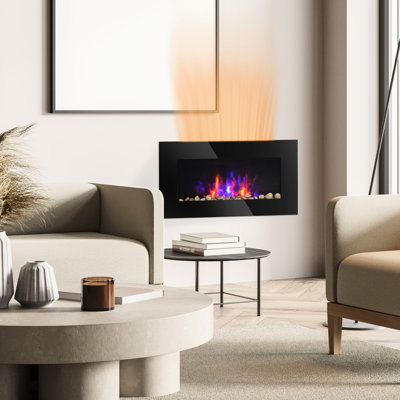 Cheminée électrique murale de 72 cm (28,5 po) avec effet de flamme, 1500 W, noire, 7 couleurs de fond, style français.