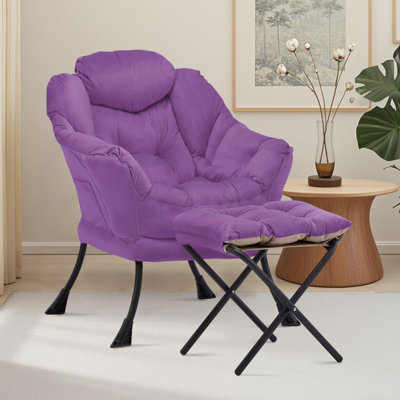 Fauteuil Lazy avec repose-pieds, fauteuil d'appoint confortable avec poche latérale, fauteuil de lecture moderne avec repose-pieds, fauteuil rembourré pour petits espaces, chambre à coucher, salon, dortoir, mauve