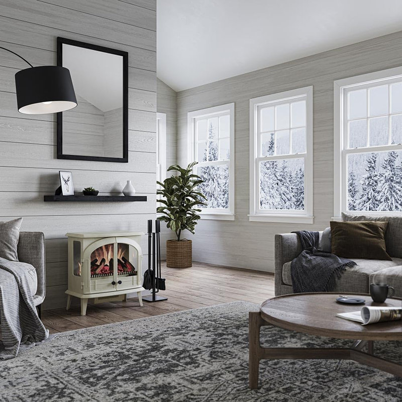 24.4 W Electric Smart Fireplace with Heat, Cream