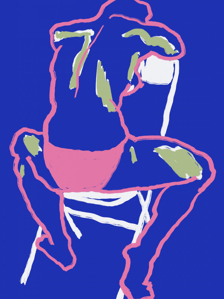 Blue nude line art
