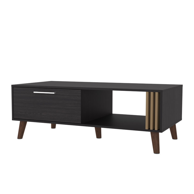 Table basse Govan avec porte, pieds coniques et rangement ouvert