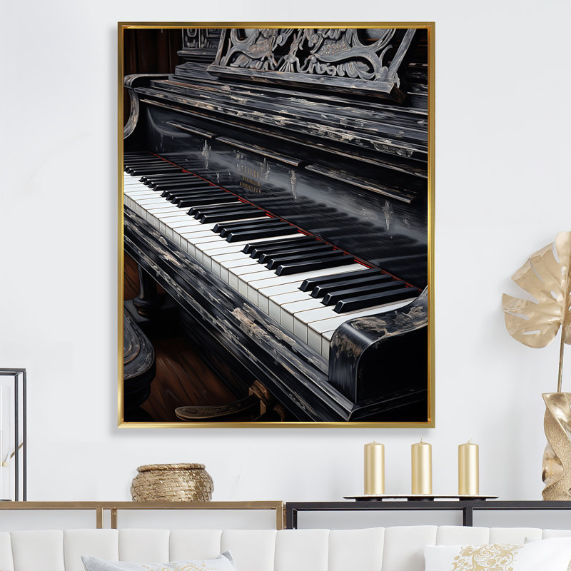 " Black And White Piano Keys To Serenity I ", Black Single Picture Framed, 44" H x 34" W x 1.5" D