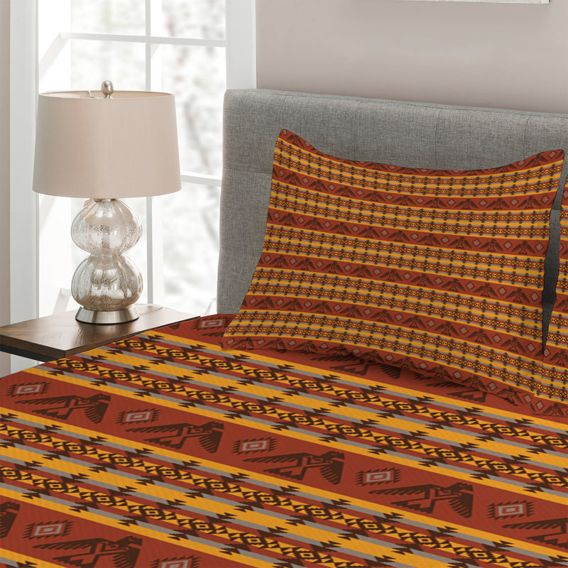 Tribal Eclectic Polyester Striped Coverlet, King Bedspread + 2 Shams