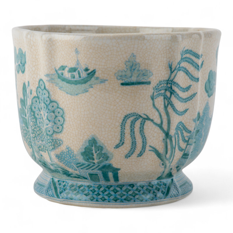 Turquoise White Willow Scallop Planter