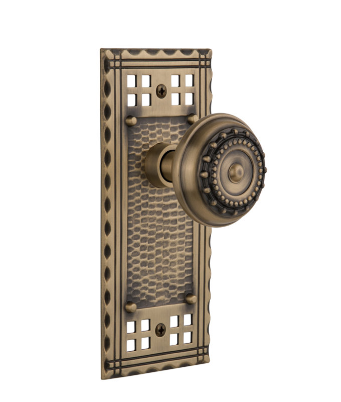 Plaque artisanale avec bouton de porte Meadows, Laiton antique