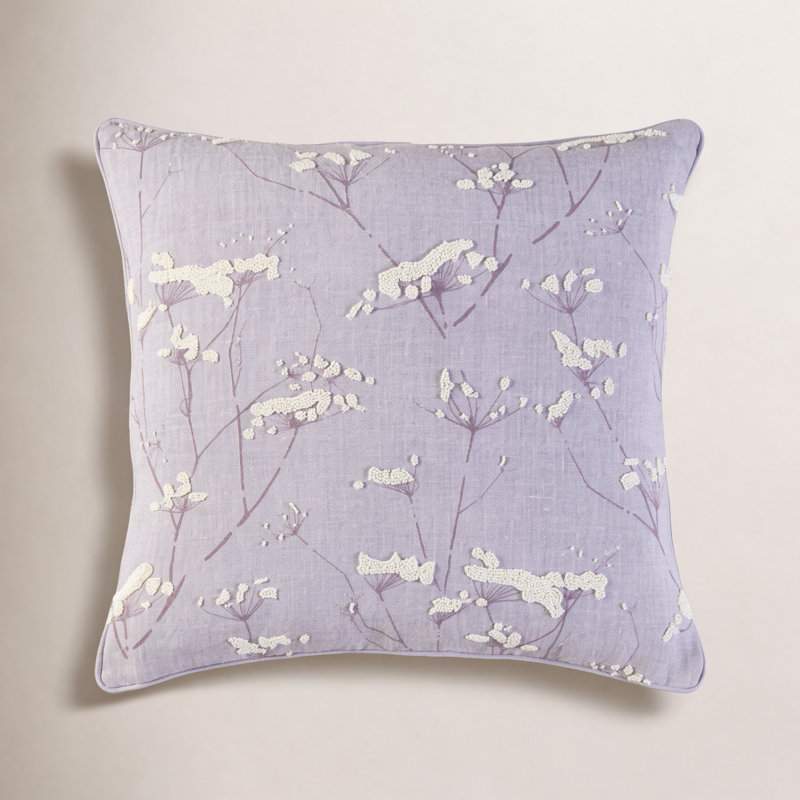 Alora Floral Linen Pillow Cover, 22" H x 22" W x 4" D, Mauve/Cream, Poly Fill