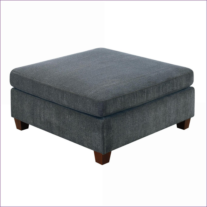 Repose-pieds de salon en chenille gris anthracite 37 po x 37 po | Structure en bois | Brun clair brun clair