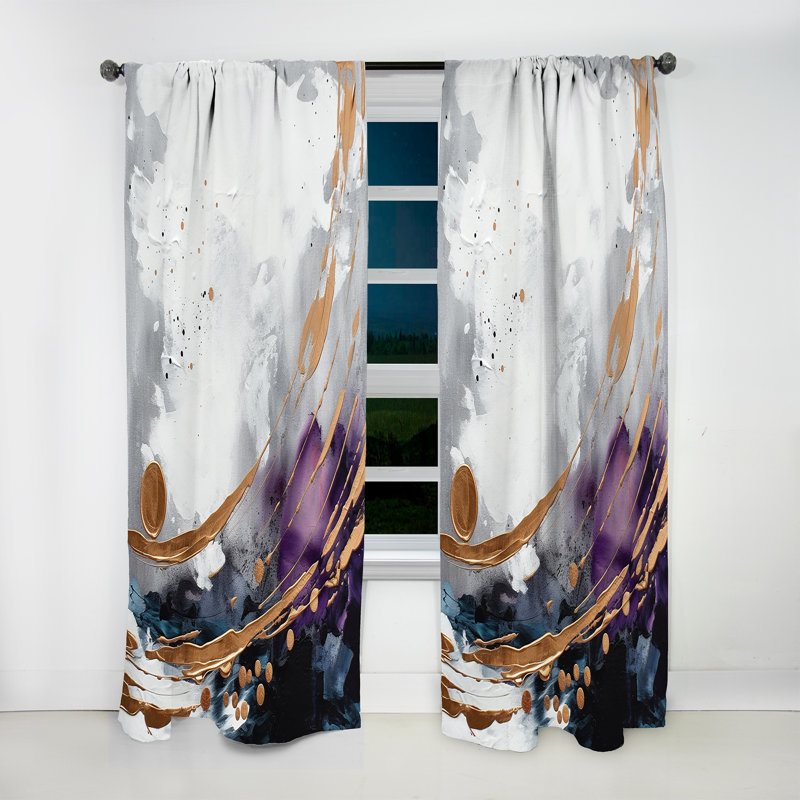 Leida - Bold Circles And Marble Fusion III - Modern Curtain - Velvet Room Darkening - 1 panel, 52" W x 90" L