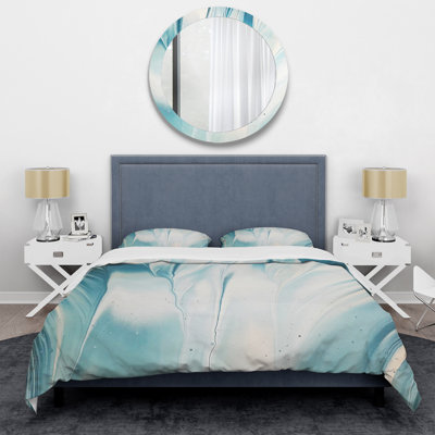 Blue Modern Water III - Modern Transitional Duvet Cover Set - Microfiber Polyester