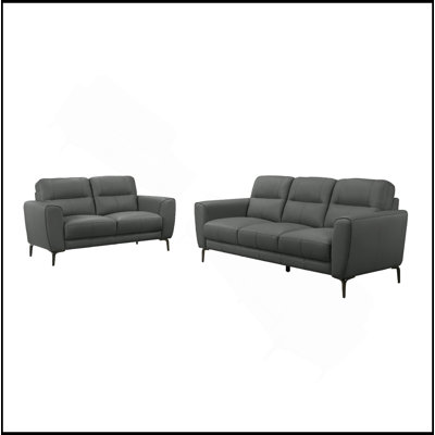 Anthracite Gray Top Grain Leather 2Pc Sofa Set Sofa And Loveseat Contemporary Living Room Furniture Full Leather Couch