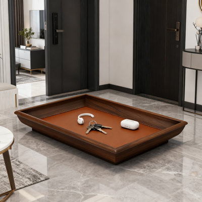 Luxury Walnut Leather Tray For Jewelry And Watches, Multi-Purpose Entryway And Desktop Organizer With Vintage Style