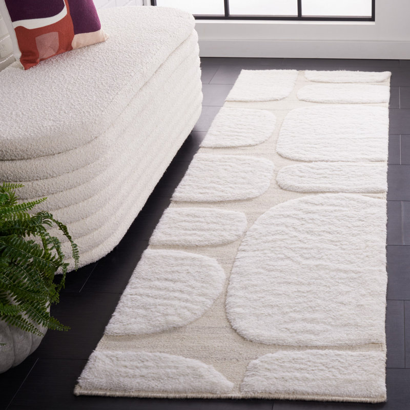 Tapis ivoire / beige en laine et coton tissé à plat à la main Brogun, Tapis de couloir 2 pi 3 po x 8 pi