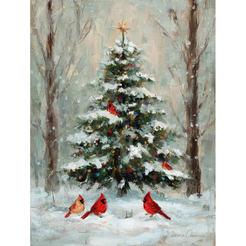 «Winter Cardinals» par Christmas Tree, art mural sur toile tendue, H 24 po x l 16 po