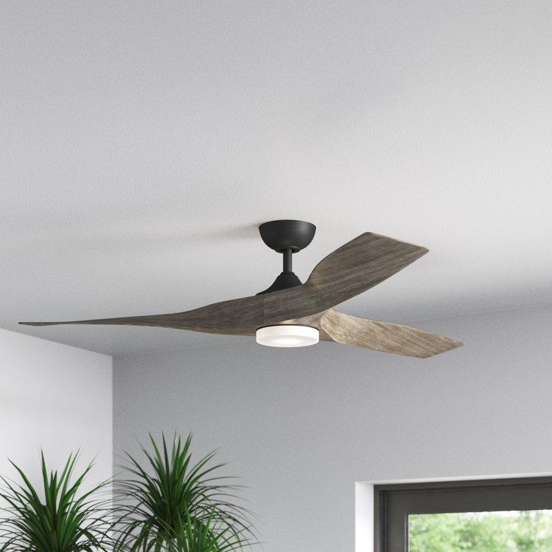 Ferland 60'' Ceiling Fan with LED Lights, Matte Black with Vintage Oak Blades