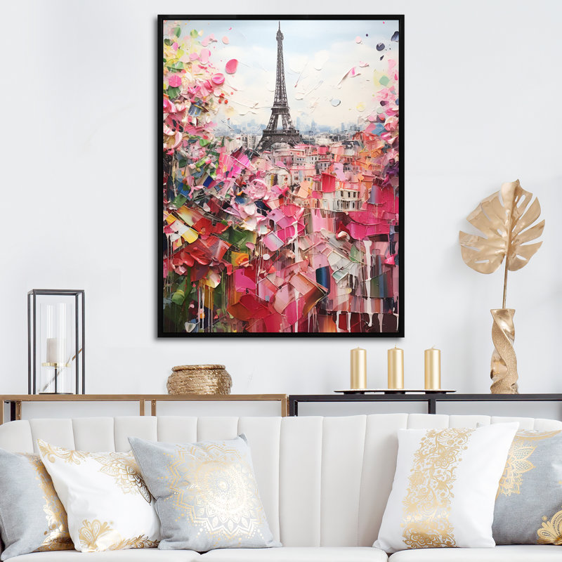 Paris In Bloom, collage rétro sur toile, Black Picture Framed, 32" H x 24" W