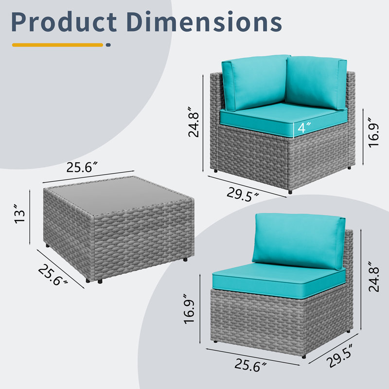 Swain 5-Piece Outdoor Patio Furniture Seating Group with Cushions, Blue