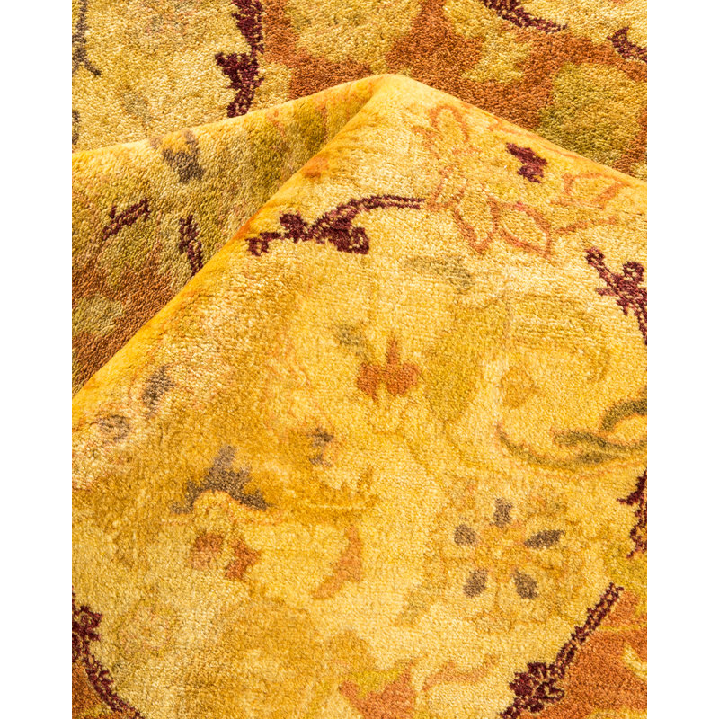 Tapis unique noué à la main beige, orange, marron et olive noué à la main de 9 pi 2 po x 12 pi 3 po Keenan