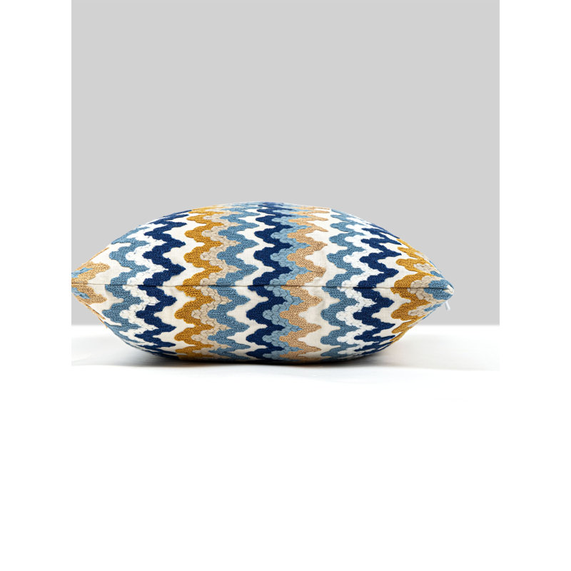 RAINBOW MOUNTAIN CREWEL PILLOW, Denim Gold, Rectangle - 22"H x 14"W