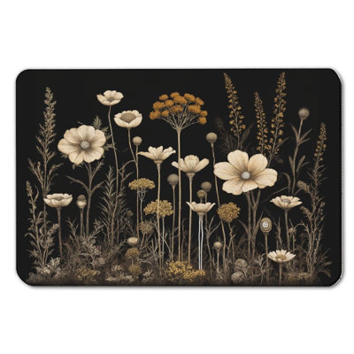 Vintage Golden Floral Motif Bath Mat, 36 X 24