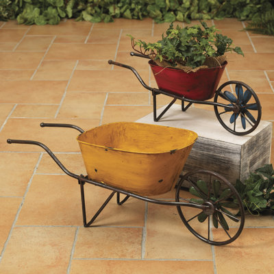 Metal Antique Wind Spinner Wheelbarrow Planters