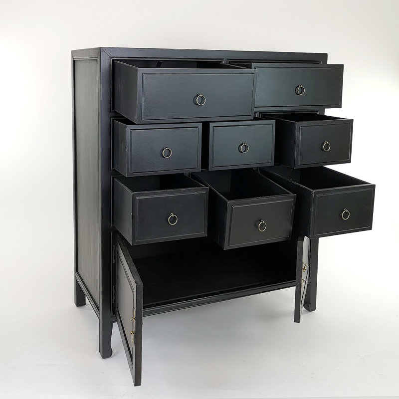 Commode 8 tiroirs Brinda, Noir antique