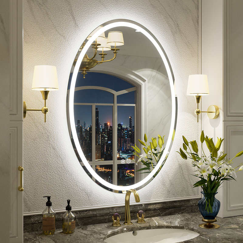Miroir ovale en verre trempé anti-buée Aevar, 28 po x 20 po
