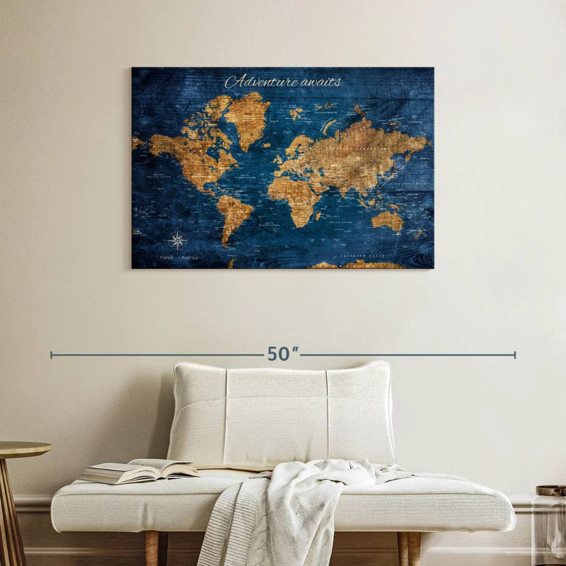 «Adventure Awaits VI Push Pin World Milstead», H 26 po x l 39 po